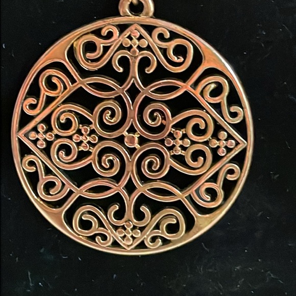 2” round solid brass filigree dangle drop earrings on wires - Picture 7 of 12